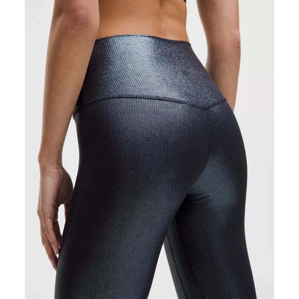 NWT Lululemon Align HR Ribbed 25” Shine C:Radiate Foil Print Black Night size 8